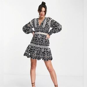 ASOS Black & White Lace Mini Dress